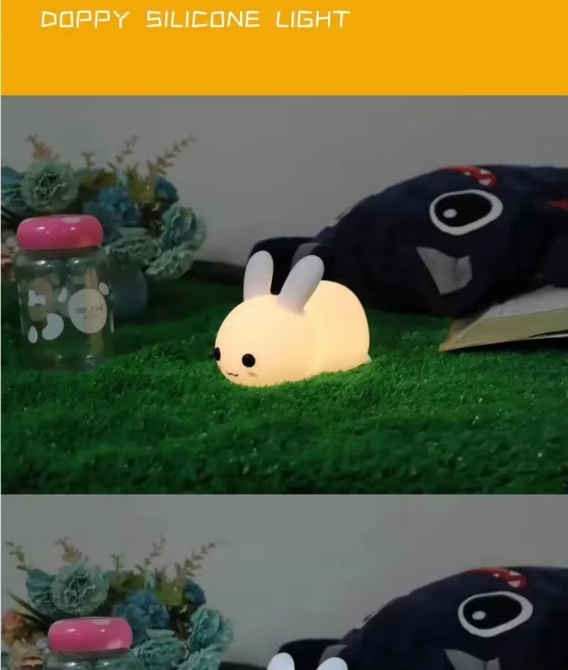 Cute Rabbit Night Lights Silicone Lamp USB Rechargeable Timing Bedside Room Home Decor Nightlight Kids Baby Birthday Gift