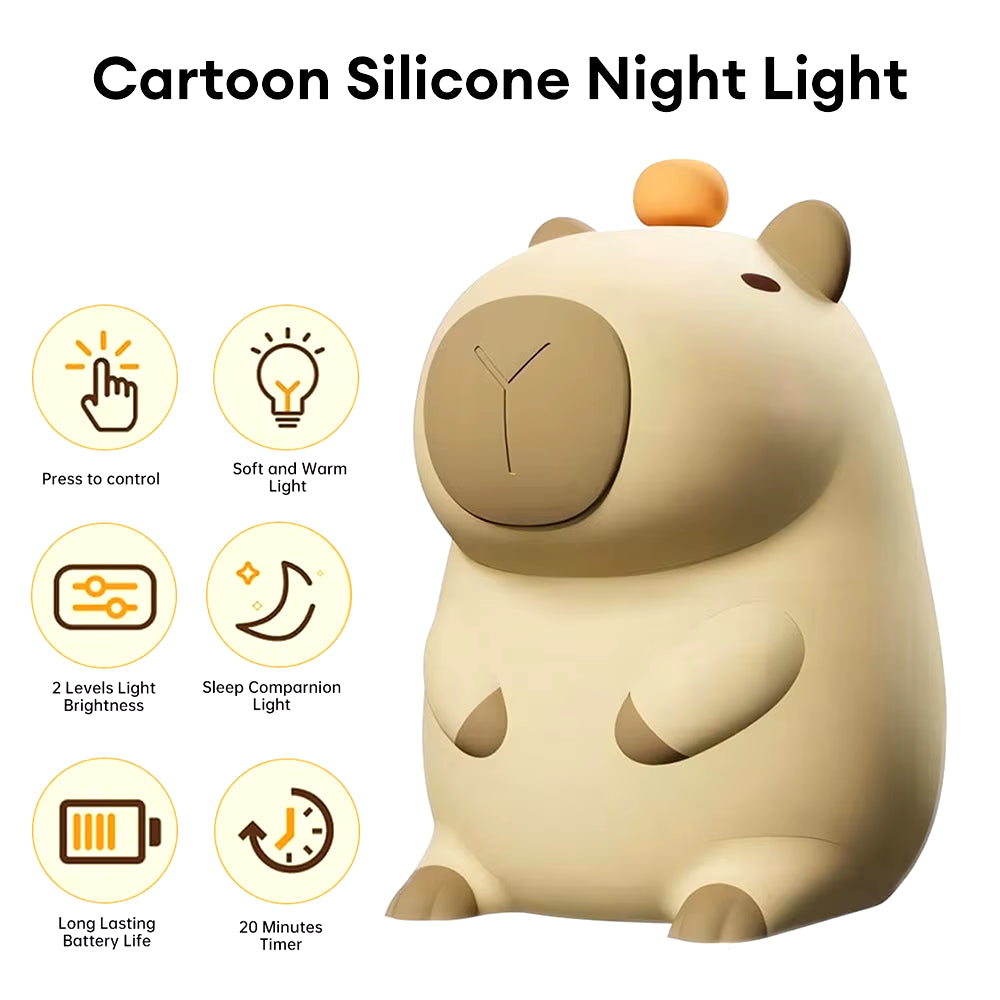 Adorkable Silicone LED Capybara Night Light Animal Lamp Touch Sensor Nightlight Children Kid Bedside Bedroom Decor Birthday Gift