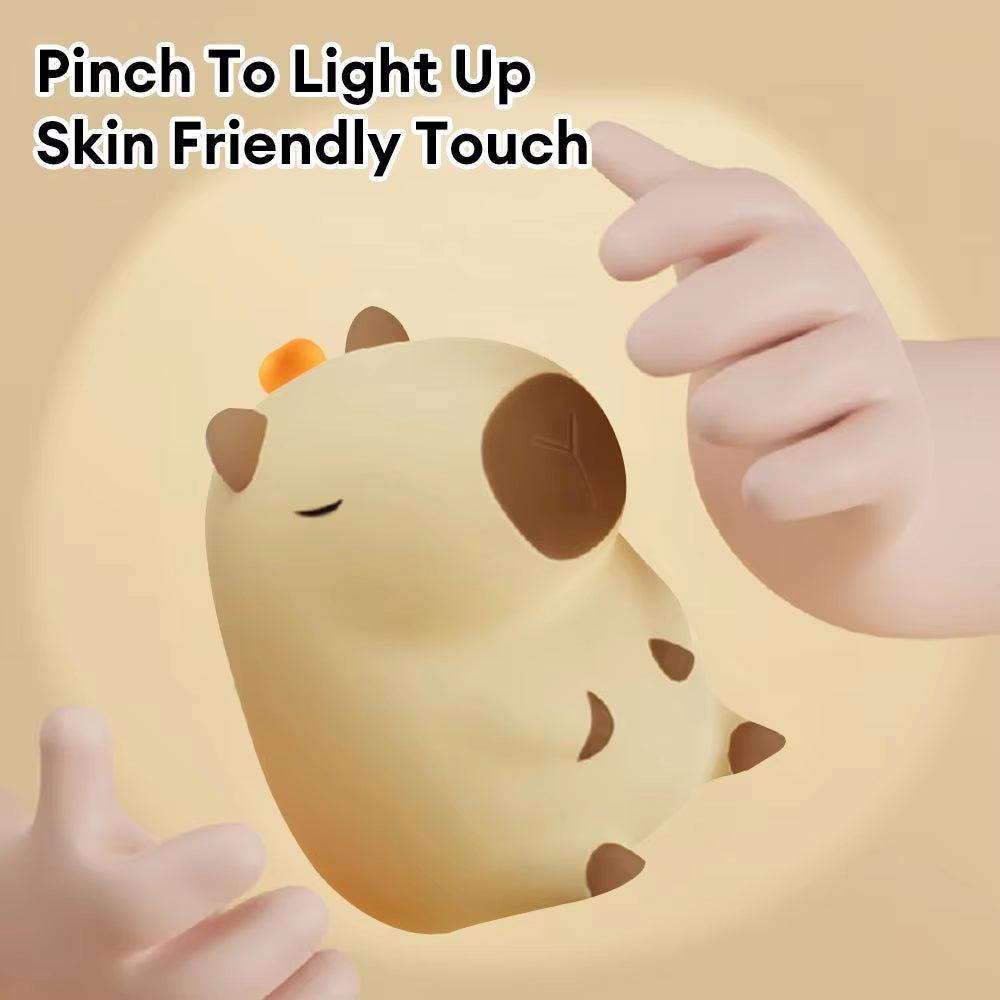 Adorkable Silicone LED Capybara Night Light Animal Lamp Touch Sensor Nightlight Children Kid Bedside Bedroom Decor Birthday Gift