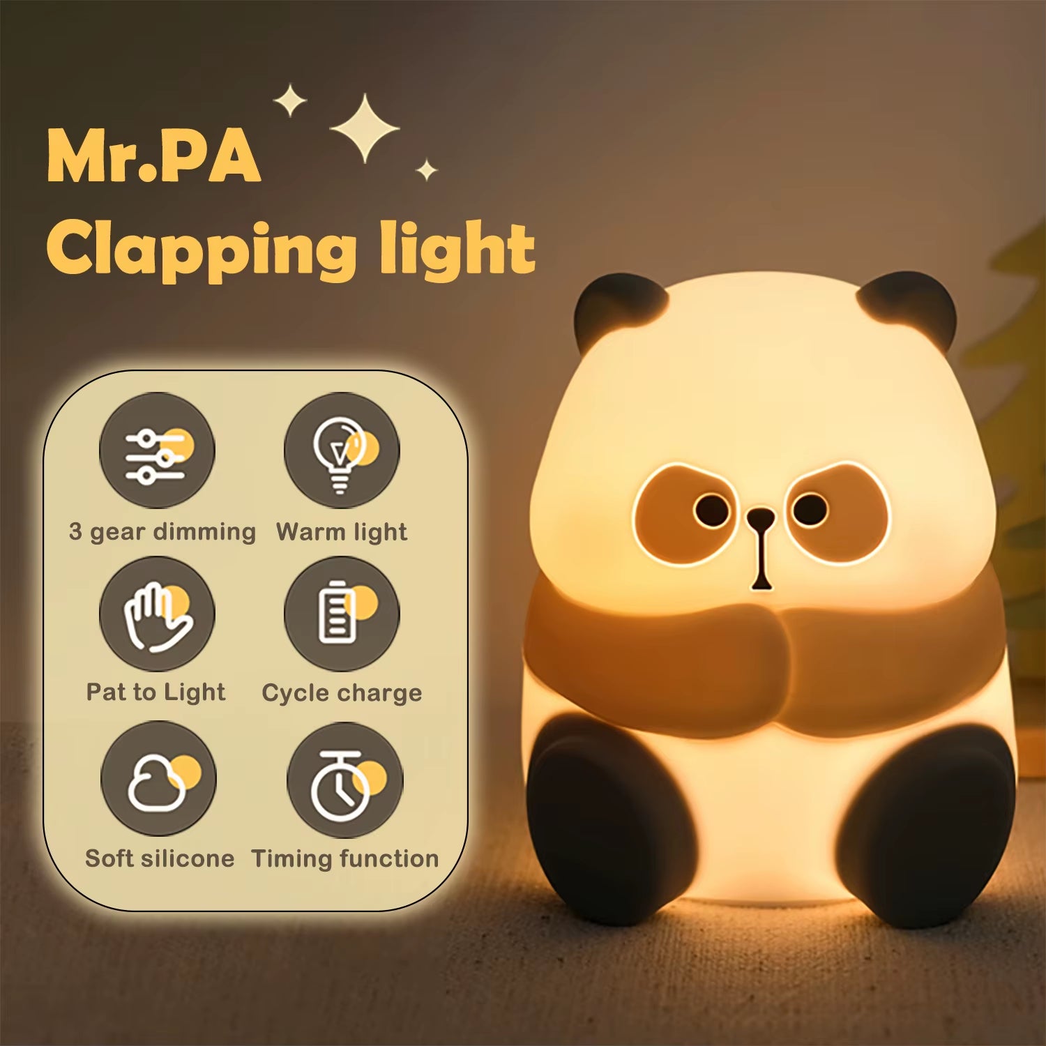 Angry panda silicone night light