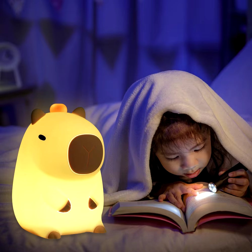 Adorkable Silicone LED Capybara Night Light Animal Lamp Touch Sensor Nightlight Children Kid Bedside Bedroom Decor Birthday Gift