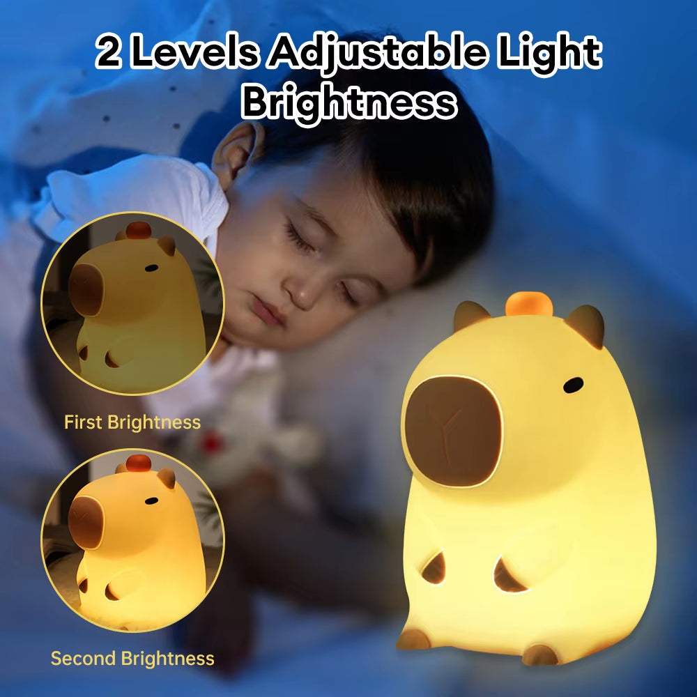 Adorkable Silicone LED Capybara Night Light Animal Lamp Touch Sensor Nightlight Children Kid Bedside Bedroom Decor Birthday Gift