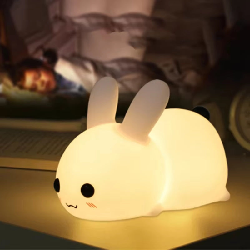 Cute Rabbit Night Lights Silicone Lamp USB Rechargeable Timing Bedside Room Home Decor Nightlight Kids Baby Birthday Gift