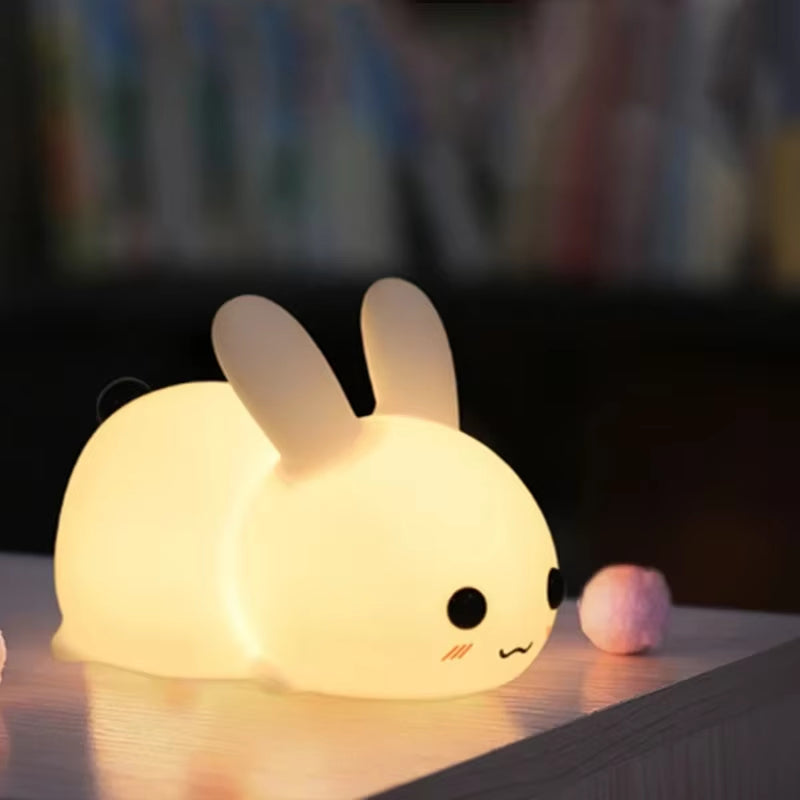 Cute Rabbit Night Lights Silicone Lamp USB Rechargeable Timing Bedside Room Home Decor Nightlight Kids Baby Birthday Gift